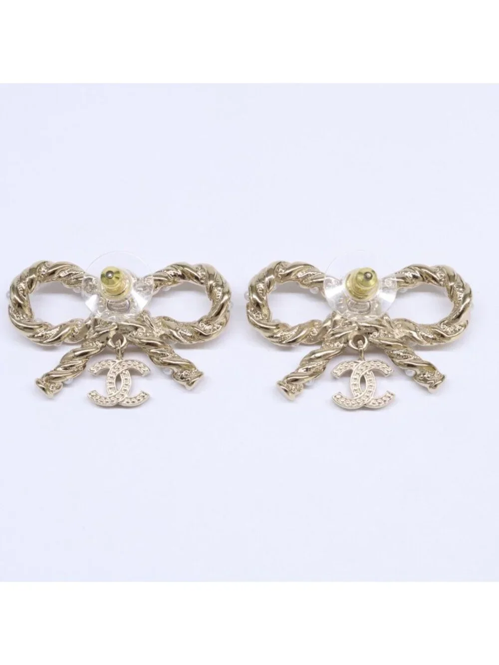 Chanel Ribbon Motif CC Logo Earrings